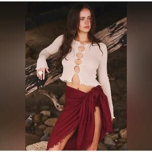 Free People Fringe Maroon Scarf NWOT